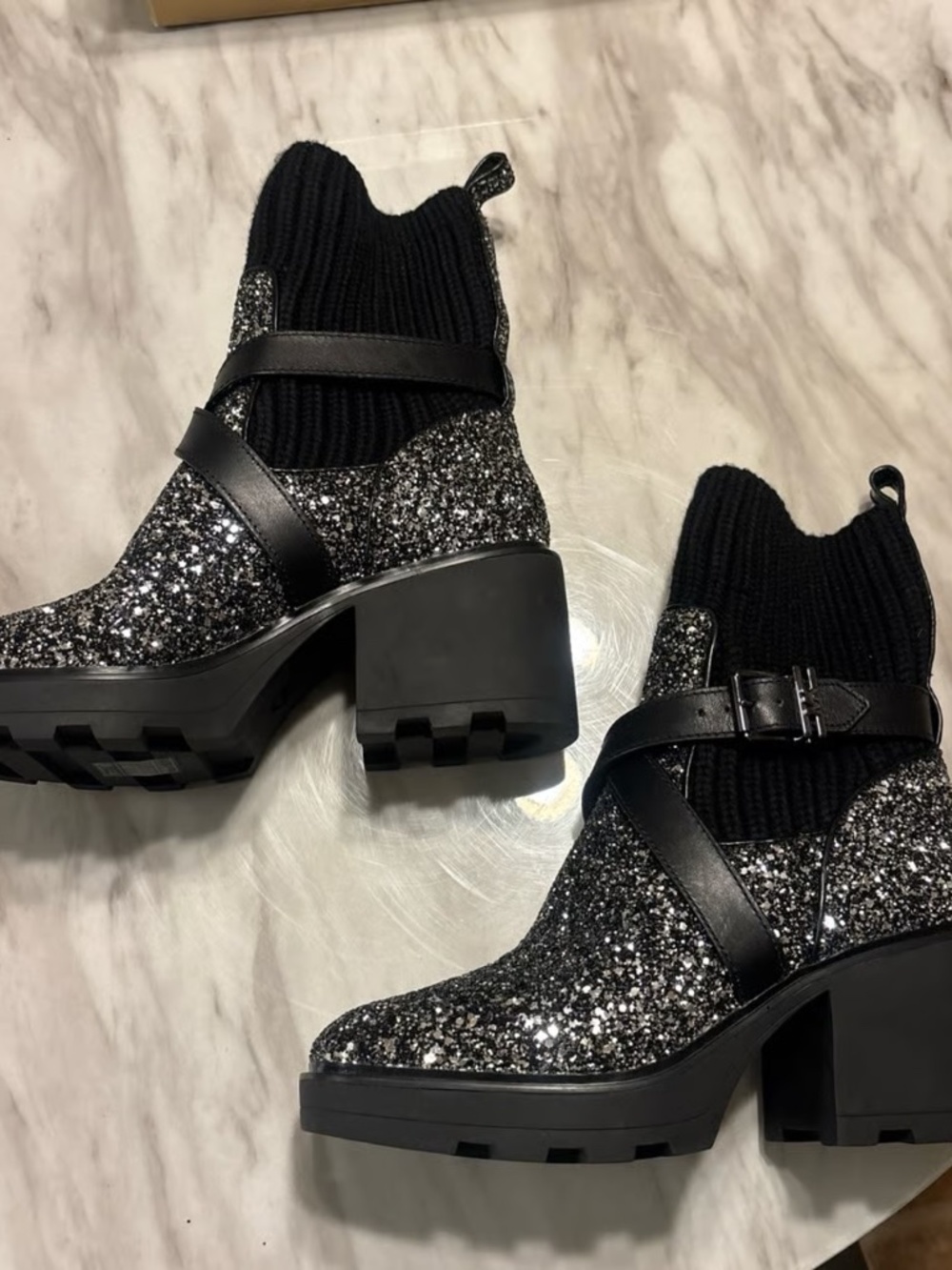 M KORS, Black/Silver sparkle knit booties, new - Picture 4 of 8